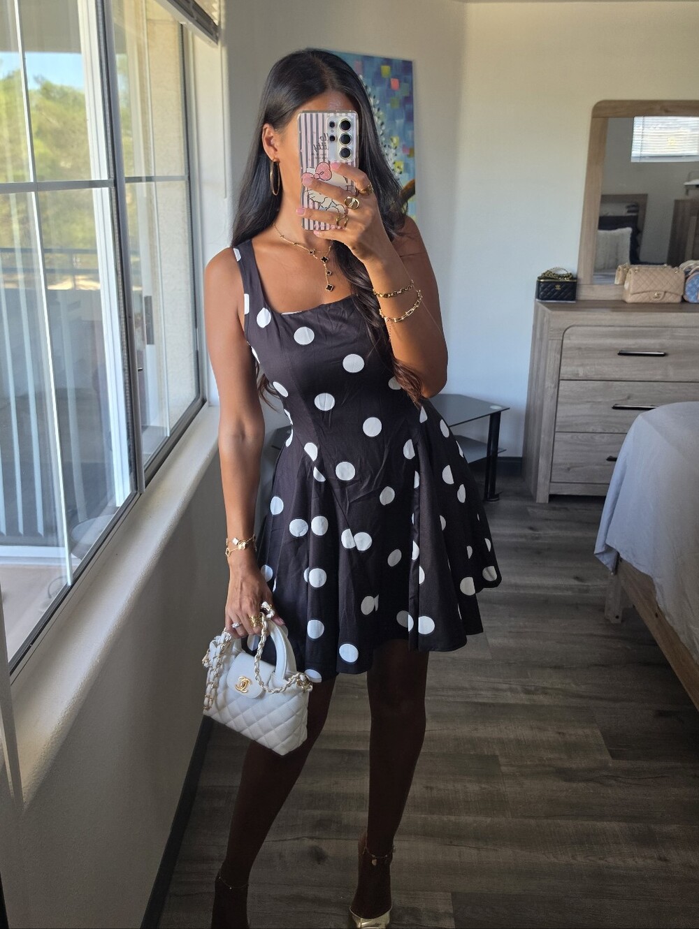 Polka Dot Fit-and-Flare Mini Dress - Black/White Pin-up